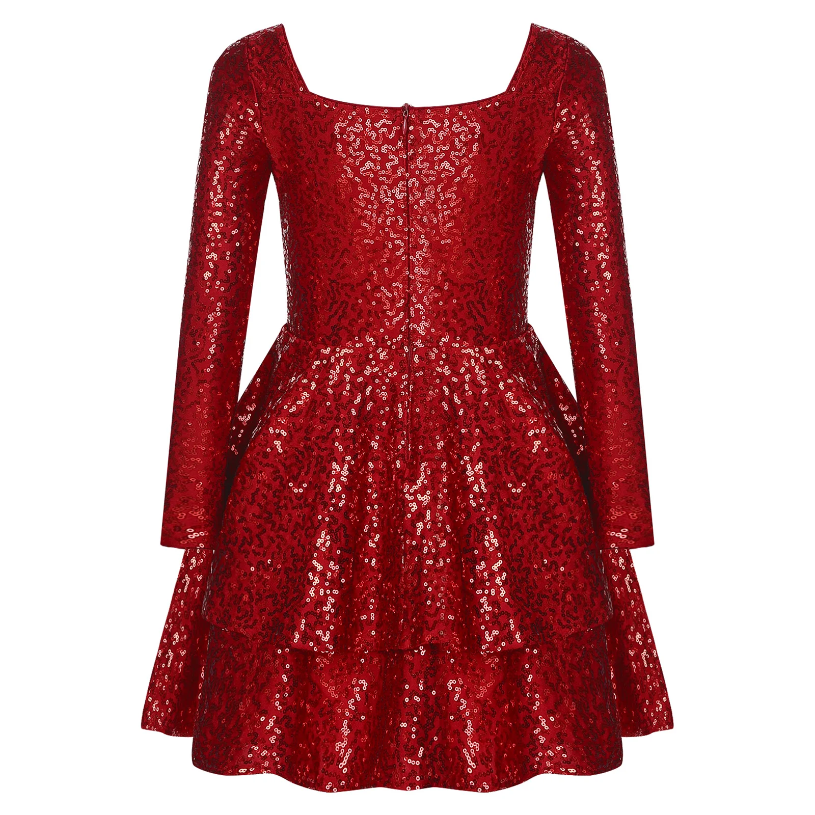 New style Sequin Wedding Dress for Girls 6-16 years Long Sleeve Double Layer Ruffle Princess Dress Party Performance Clothes