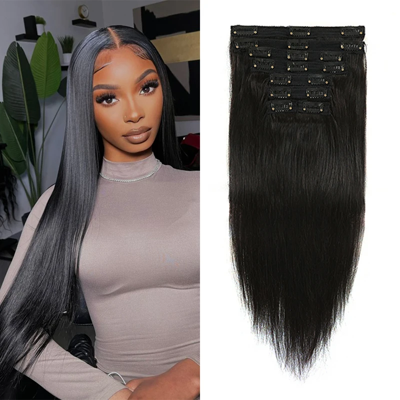 20-24 inch Clip in Hair Extensions Echt Menselijk Haar Steil 100% Braziliaanse Remy Menselijk Haar Clip in Hair Extensions