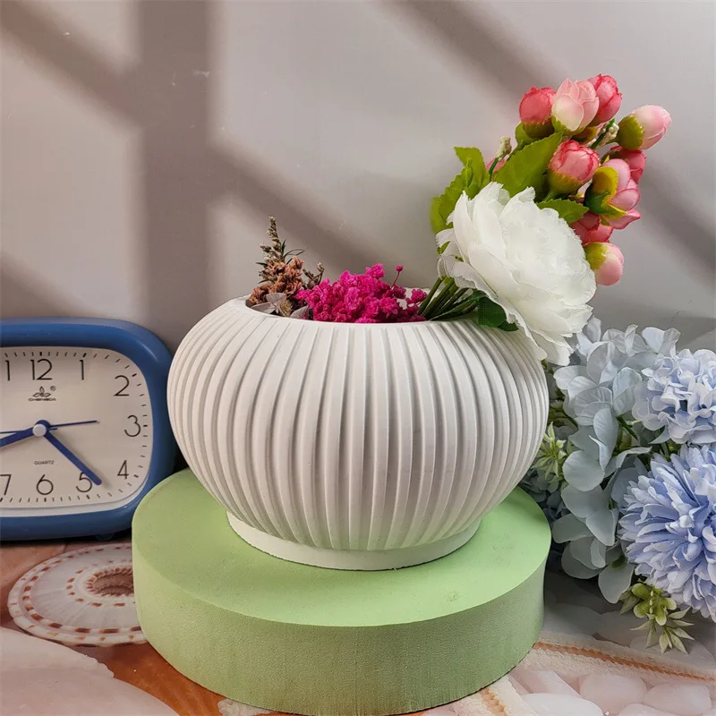 DIY Striped Vase Resin Silicone Mold Striped Circular Succulent Plant Flowerpot Concrete Cement Mold Candle Holder Gypsum Mold