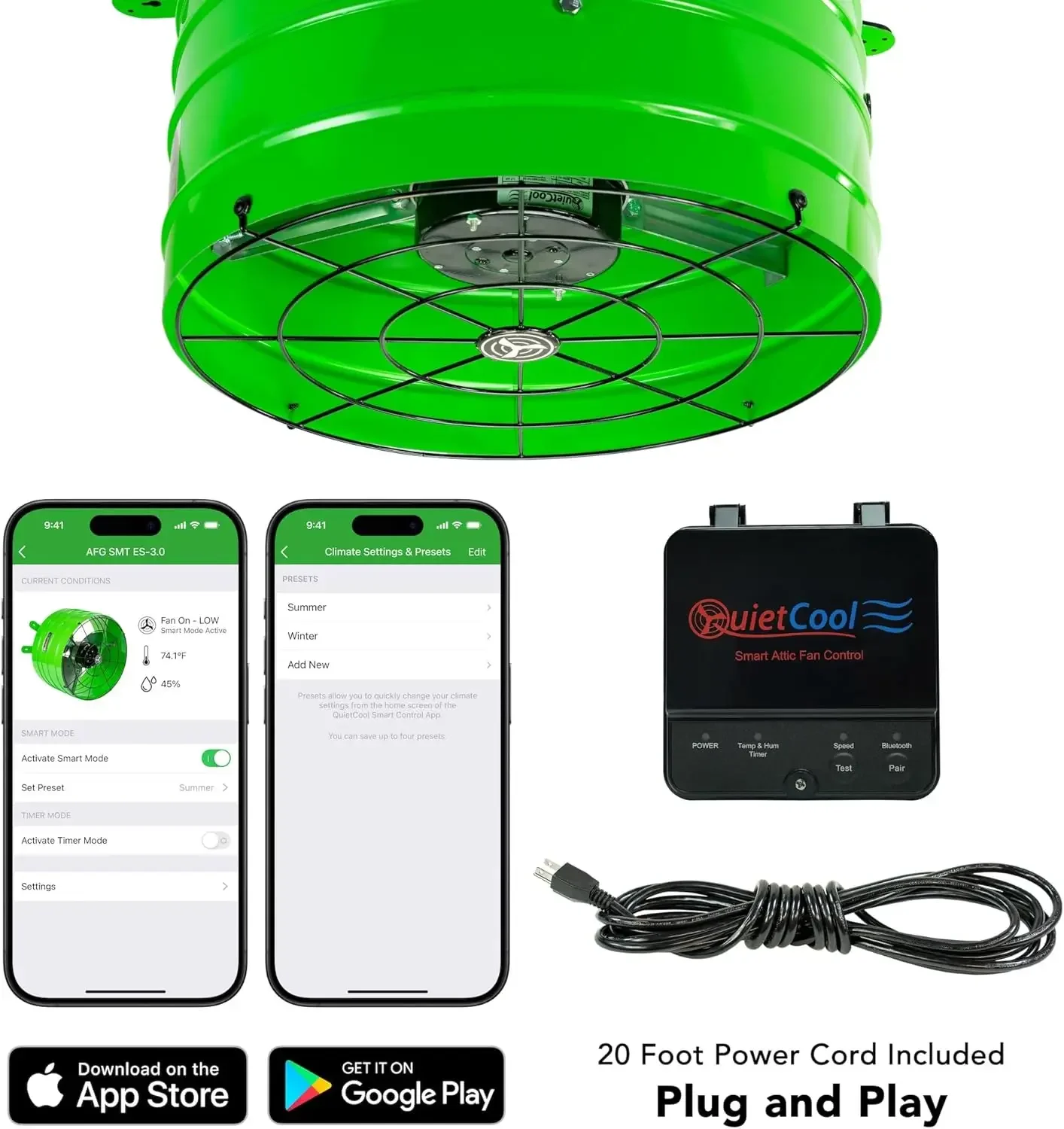 Smart Gable Vent Attic Fan Three Speed Thermostat Humidistat App Control 2801 CFM Low Watt Plug Play