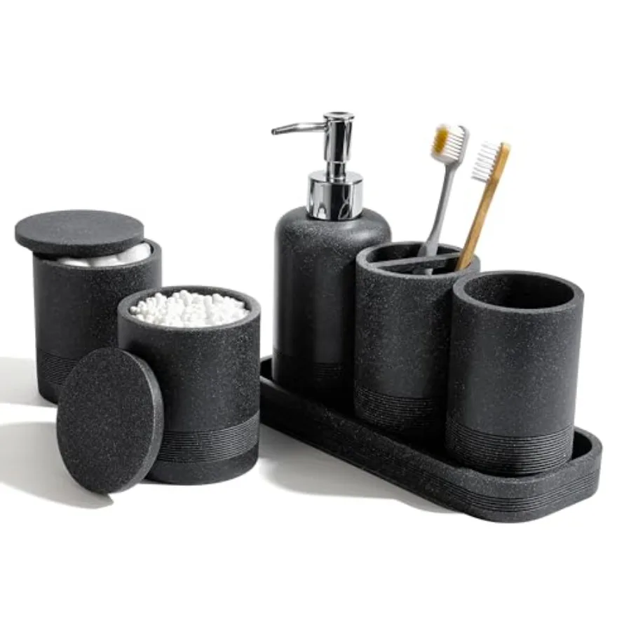

Bathroom Accessories Set 6-Piece Bathroom Accessory Set Toothbrush Holders Set Soap Dispenser Vanity Tray Tumbler Cotton Swab J