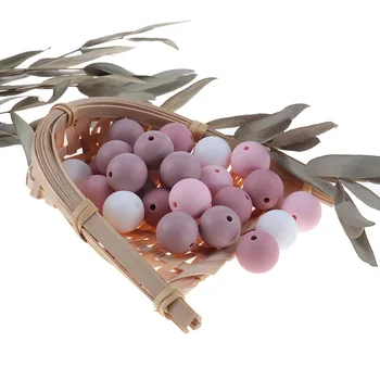 Fkisbox 50 pçs silicone 12mm contas redondas nova cor blush bebê mordedor colar recém-nascido dentição mastigável mordendo chuveiro corrente brinquedos