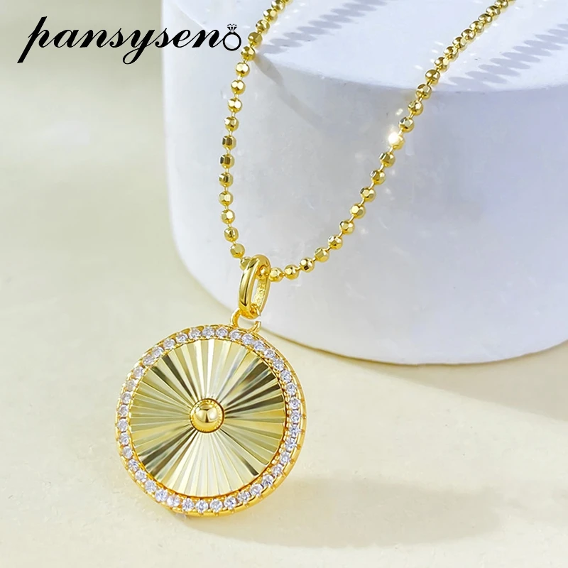 

PANSYSEN Trendy 925 Sterling Silver High Carbon Diamond Pendant Necklace for Women Man 18K Gold Plated Anniversary Jewelry Gift