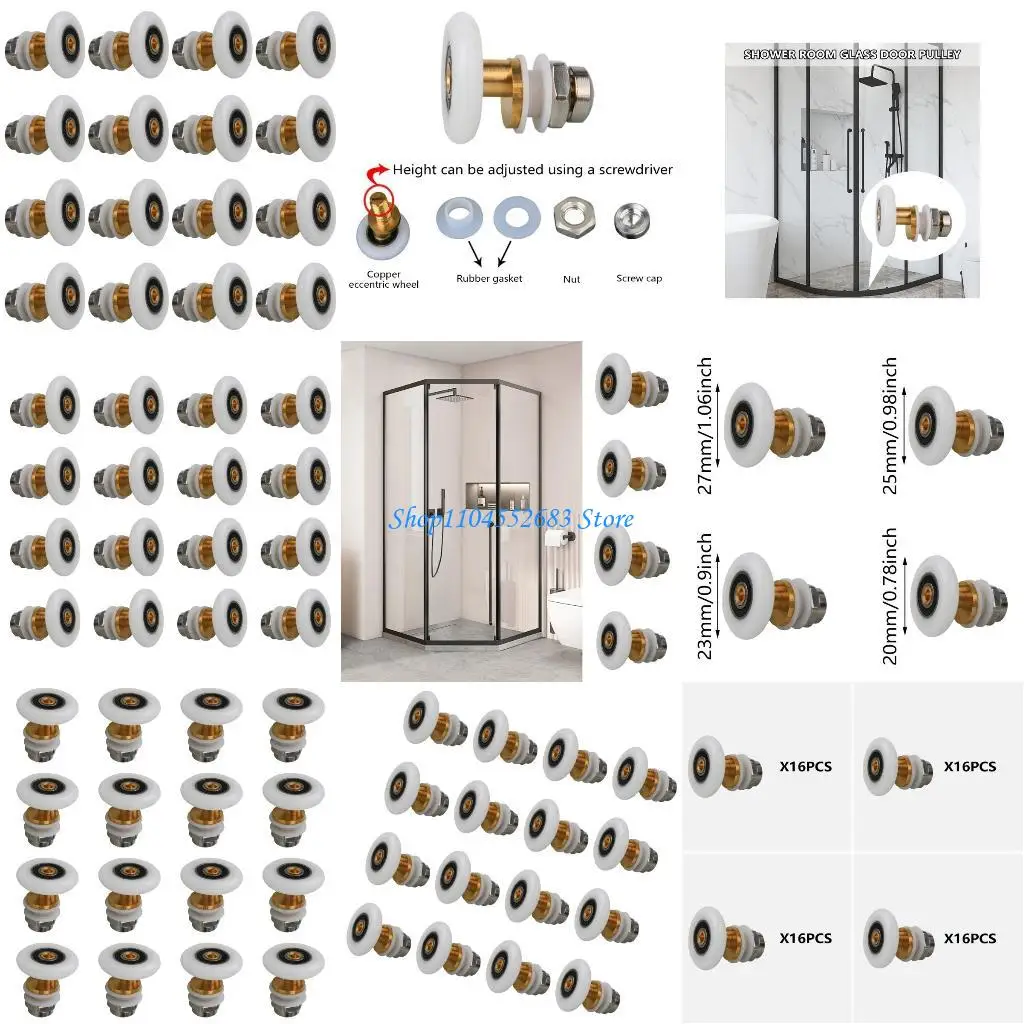 

Y6GD 16pcs Bathroom Shower Door Rollers Adjustable Heights & Angles for Glass Door