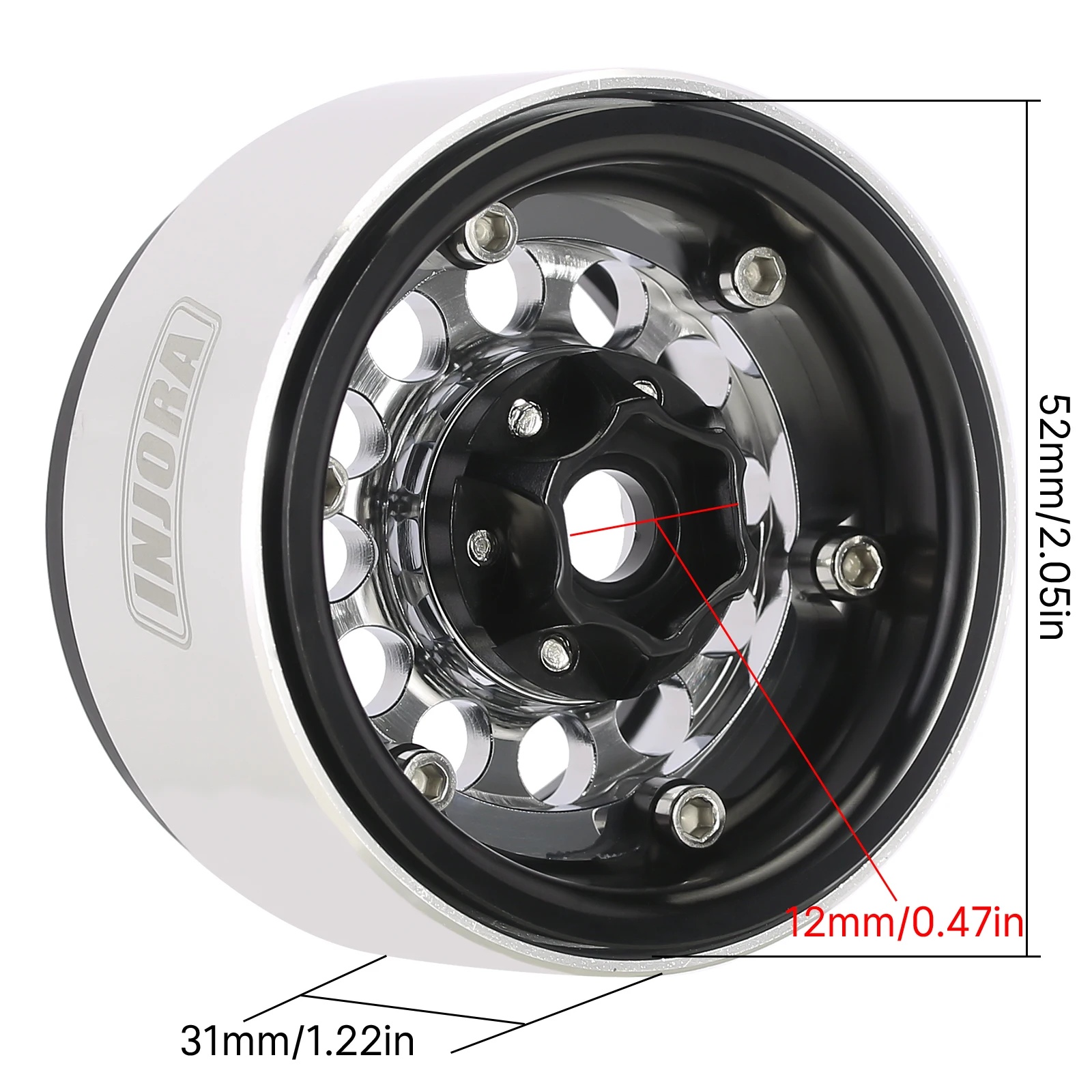 INJORA 153g Super Heavy Brass & Aluminum Deep Dish 1.9" Beadlock Wheel Rim for 1/10 RC Crawler SCX10 TRX4 VS4-10 Gen8 (W1957)