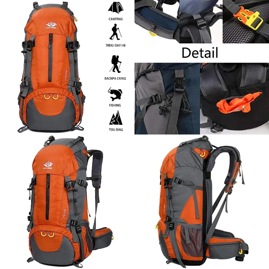 

50L Hiking Backpack Men Camping Backpack with rain cover 45l+5l Lightweight Backpacking Backpack Travel Backpack