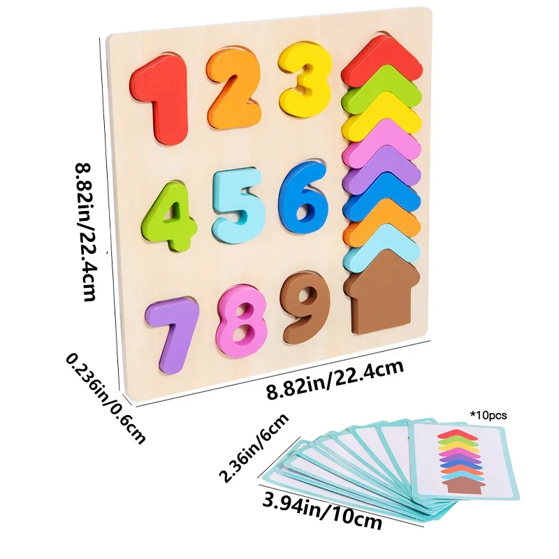 Números de placa de correspondência de cores digitais de madeira Emparelhamento cognitivo Jogo educacional Brinquedos de quebra-cabeça digital