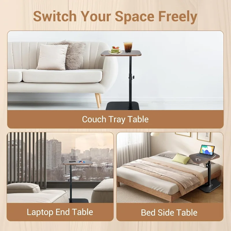 Modern Adjustable Height Sofa Side Table Multifunctional Woody Rotating Foldable Desktop for Living