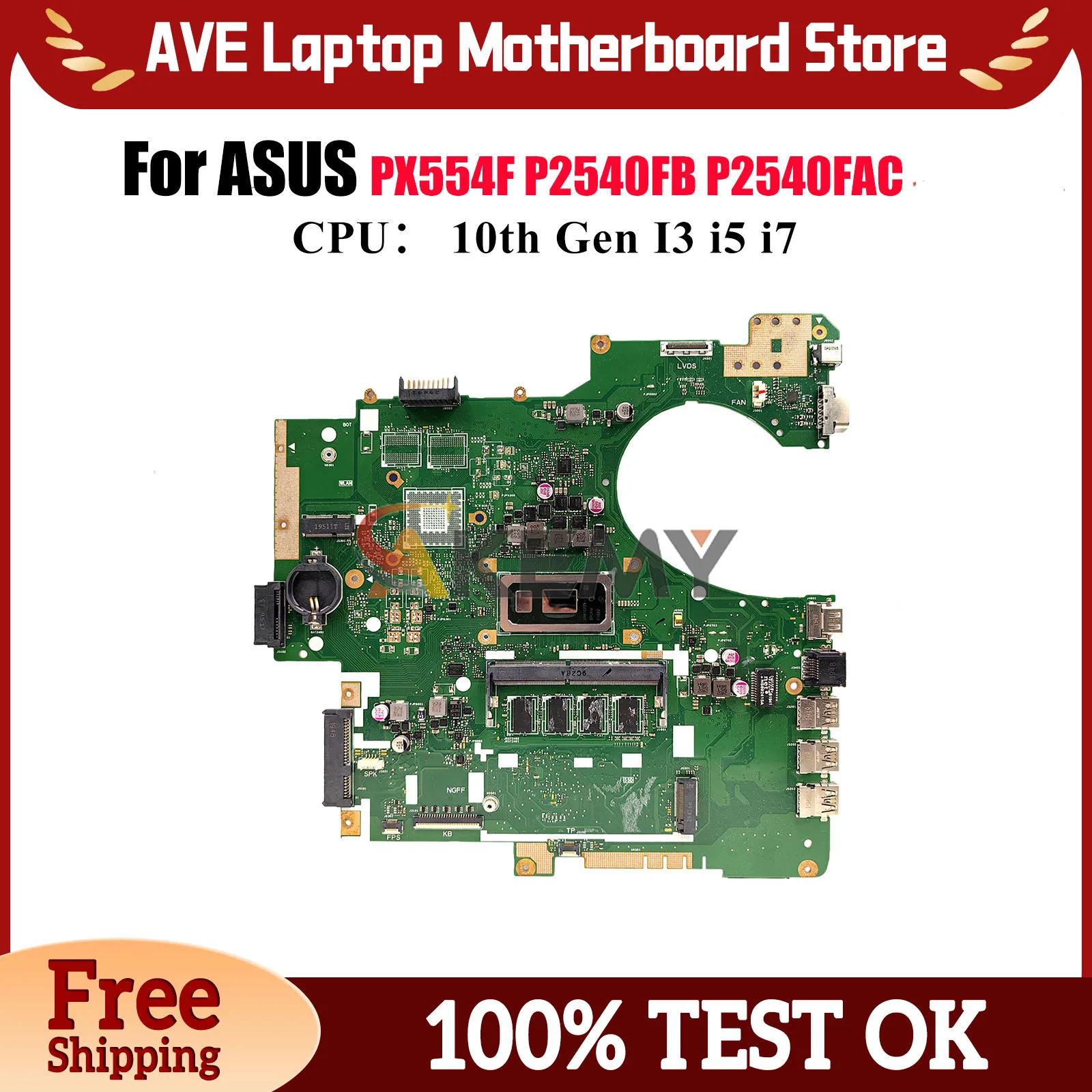 

P2540FA Laptop Motherboard For ASUS ProArt PX554F P2540FB P2540F P2540FA P2540FAC Mainboard With 10th Gen I3 i5 i7 tests OK stk