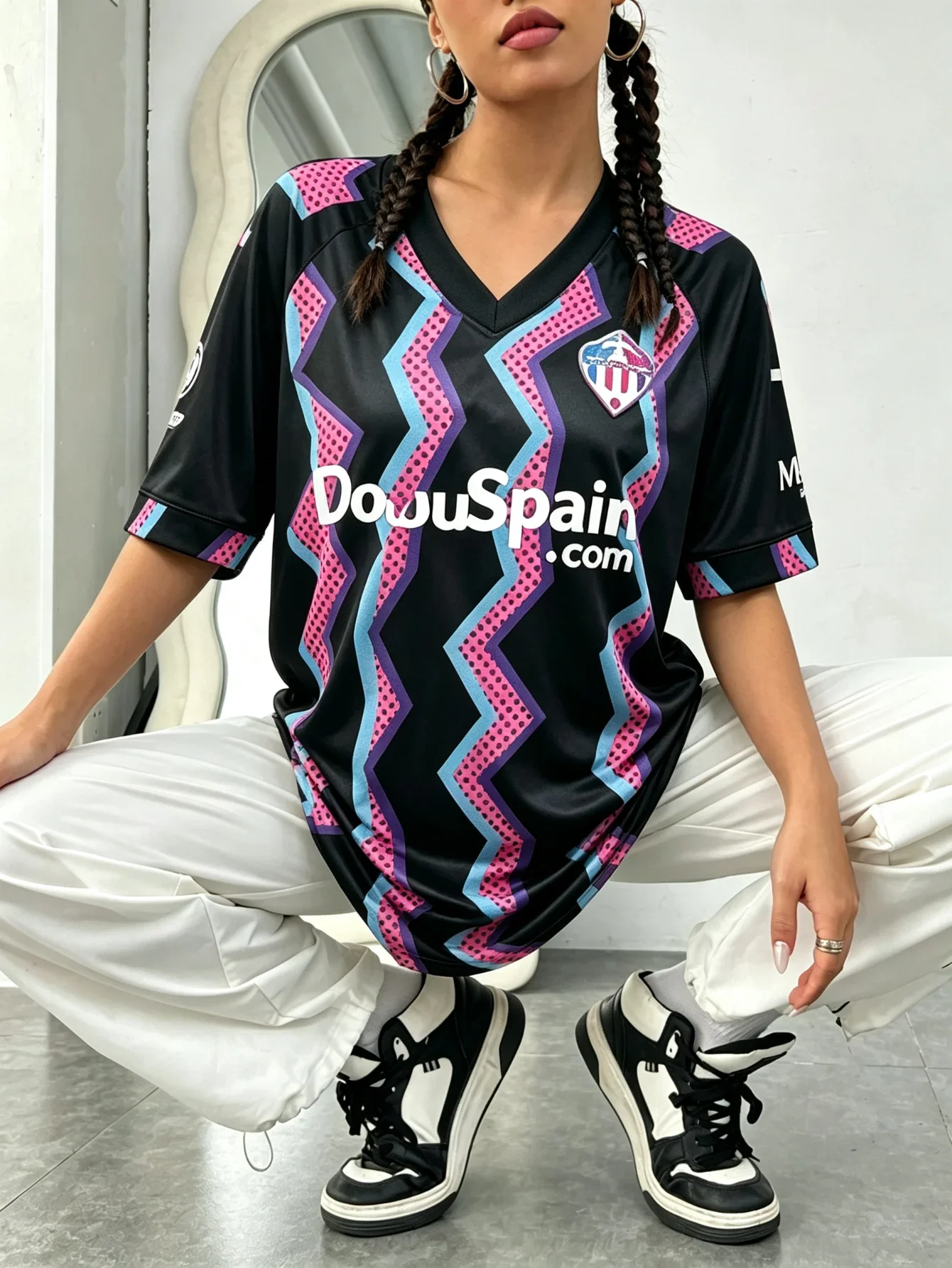 Zigzag Y2K Jersey Spain Black Pink Blue Men Women Unisex Short Sleeve Plus Size Standard Size Soccer Graphic Streetwear Top