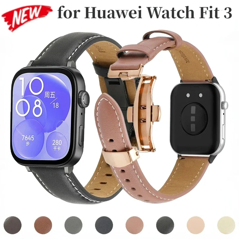 

Genuine Leather Strap for Huawei Watch Fit 3/4/4 pro Butterfly Buckle Wristband Belt for Huawei Watch Fit 3 Bracelet Accessories
