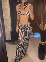 S - XL 3PCS With Skirt Zebra Halter Bikini Women Swimwear Female Swimsuit Three-Pieces Bikini Set Bather Bathing Suit Swim V6768 3