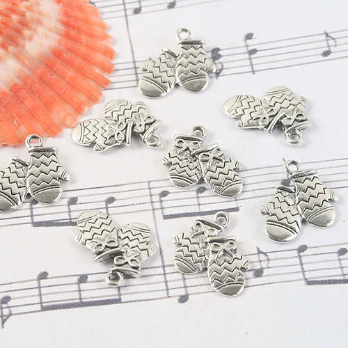 30pcs 16mm Antiqued Silver /bronze Color 2sided Couple Mittens Design Charms for Jewelry Making G0979