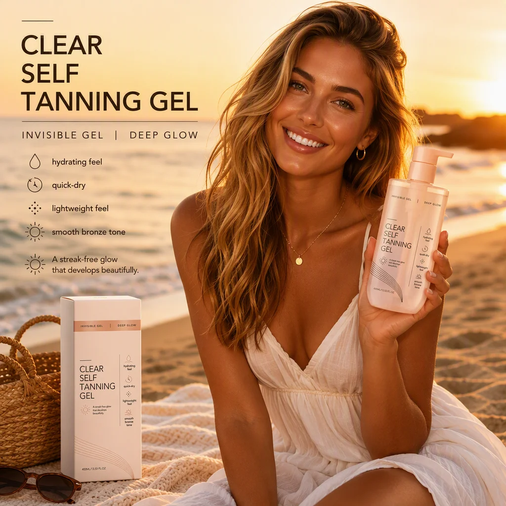 Gentle Clear Self Tanning Gel Hydrating Sunless Tanner Lotion Clear Bronzing Body Gel Non-sticky Natural Bronze Glow 400ml