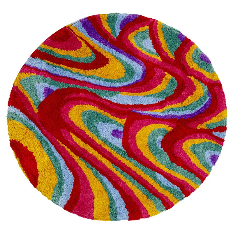 Round Coloful Groovy Psychedelic Tufted Rug Retro Area Rug for Living Room Bedroom Fluffy Plush Circle Abstract Art Floor Mat