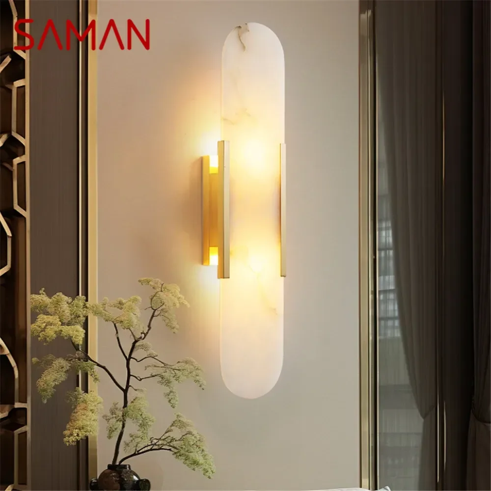 SAMAN Contemporary Brass Wall Lamp Creativity Marble Living Room Bedroom Study Room Hotel Villa Model Room Hall Way Aisle Light