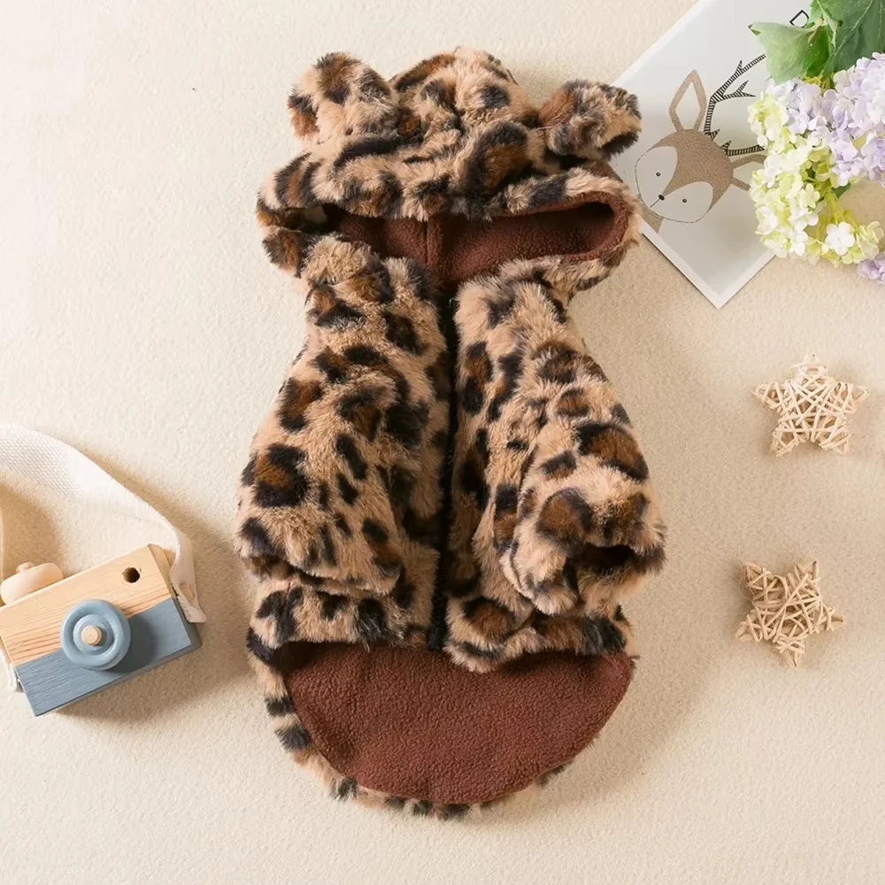 Winter Pet Dog Clothes Warm Fleece Dog Hoodie Leopard Dog Coat Jacket French Bulldog Clothing for Small Dogs Pets Costumes