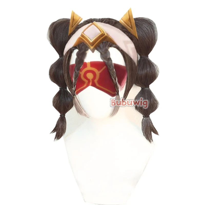 Bubuwig cabelo sintético genshin impacto eremite deserto clearwater cosplay perucas 30cm curto marrom rabo de cavalo perucas resistente ao calor