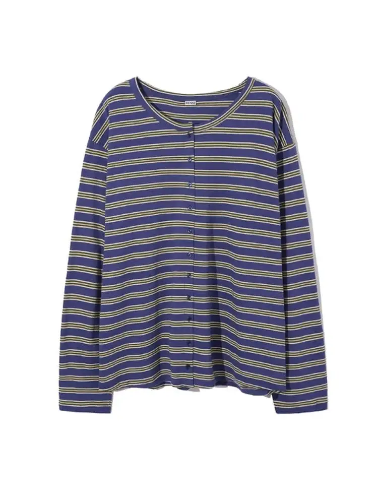 سترة نسائية مفتوحة محبوكة مخططة غير رسمية فضفاضة طويلة Sve قمة متعددة الاستخدامات مريحة للتنفس من القطن للخريف