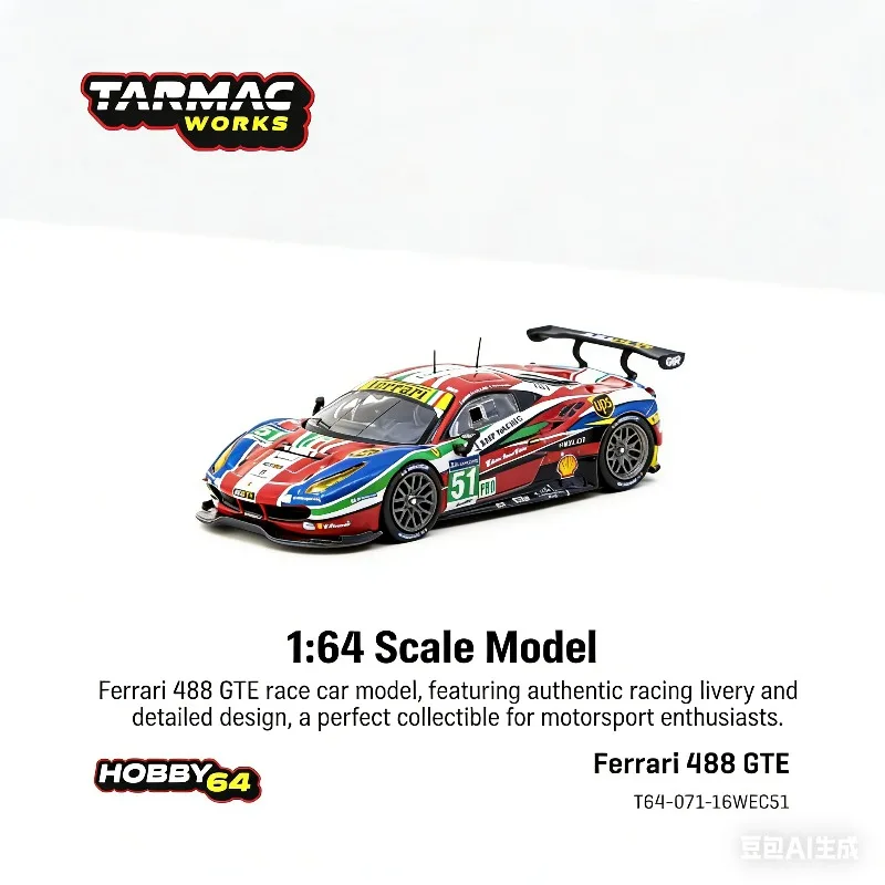 

TW 1:64 Ferrari 488 GTE 24h 51 - Cast alloy static car model for simulation, boys' holiday gift toy, adult collection piece.