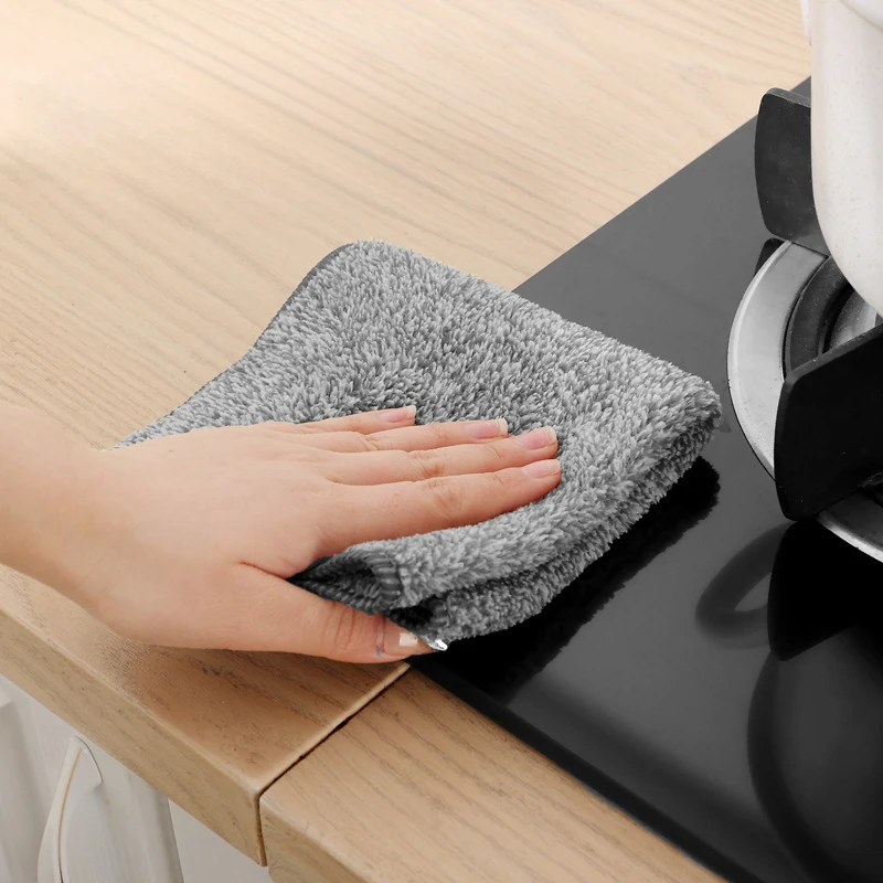 

Bamboo Charcoal Wiping Cloth Fine Fibre Kitchen Cleaning Cloth Thickened Absorbent Non-Stick Wiping Cloth New