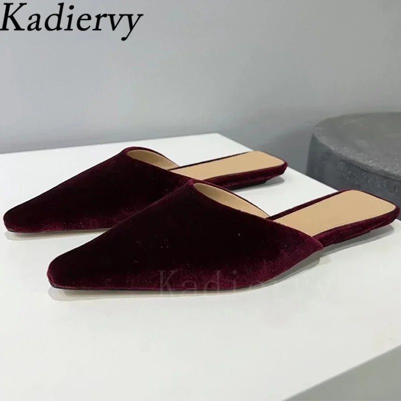 New Slippers Women Pointed Toe Runway Shoes For Women Fashion Comfort Flat Slides Velvet Modern Slippers Woman Zapatos Mujer