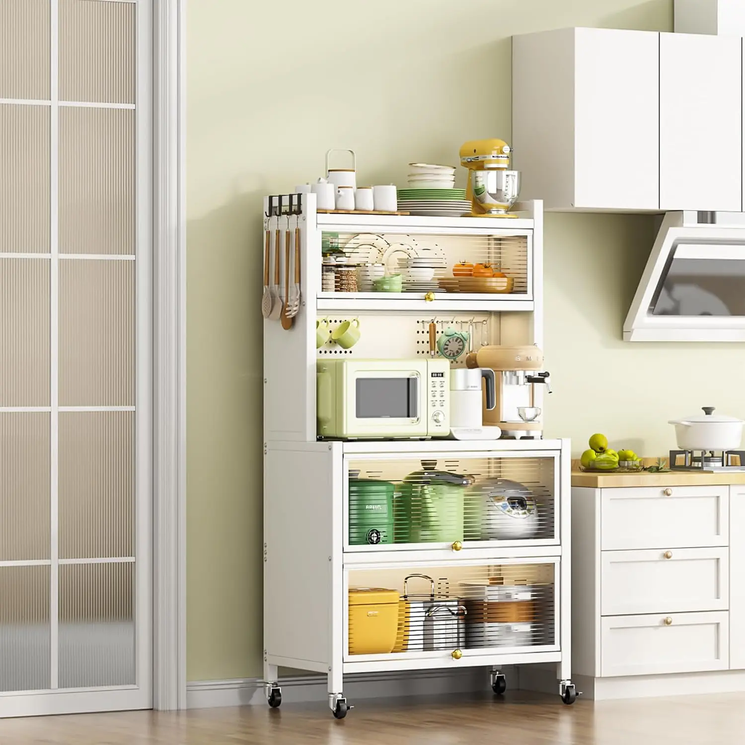 5-Tier Metal Storage Shelf Lockable Door Brake Adjustable Rolling Garage Rack 360° Wheel 250KG Kitchen Pantry, Customized