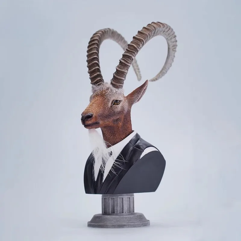 1/6 Capra Sibirica Sheep Head Sculpture Simulation Movable Animal Head Carving Model Fit 12'' Soldier Toy Figures Body Accessory
