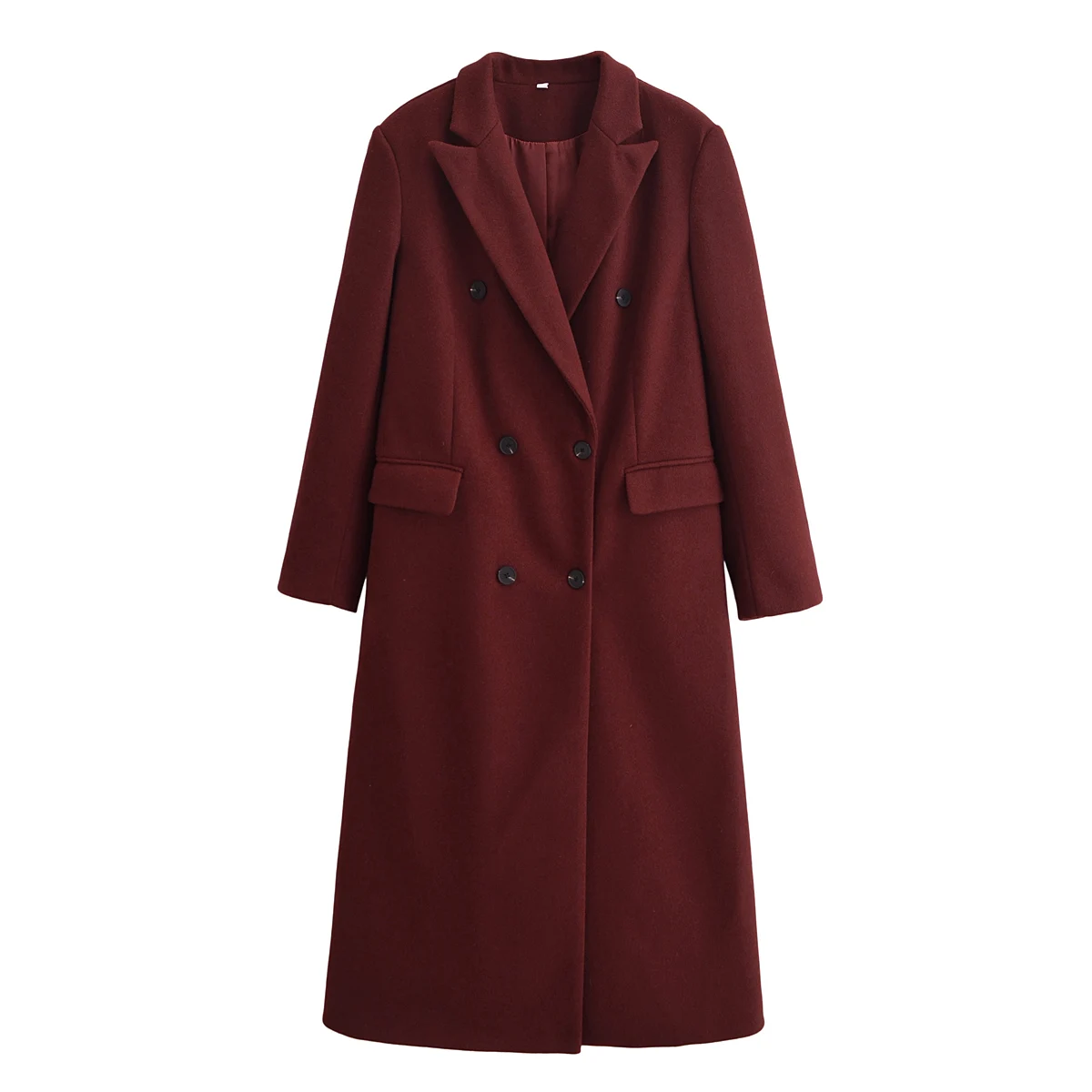 

ZBZA Autumn New Faionable Long Mixed Woolen Coat Women's Street Sle Double Breasted Coat Polyester Fiber Long Sve