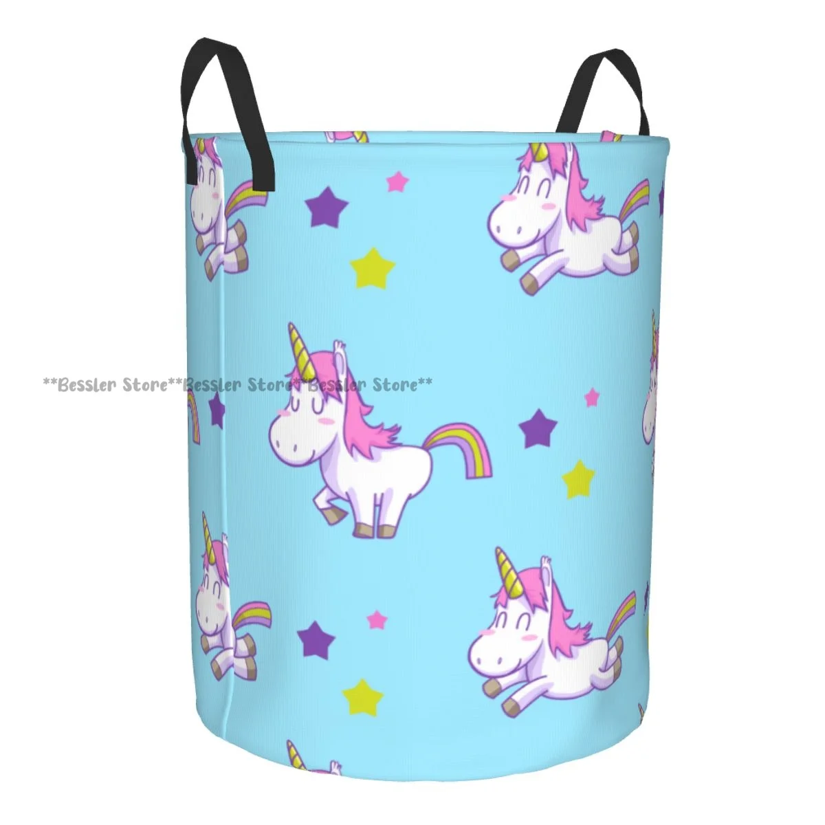 

Laundry Basket Unicorn Patern (1) Round Storage Bin Collapsible Hamper Clothes Bucket Organizer