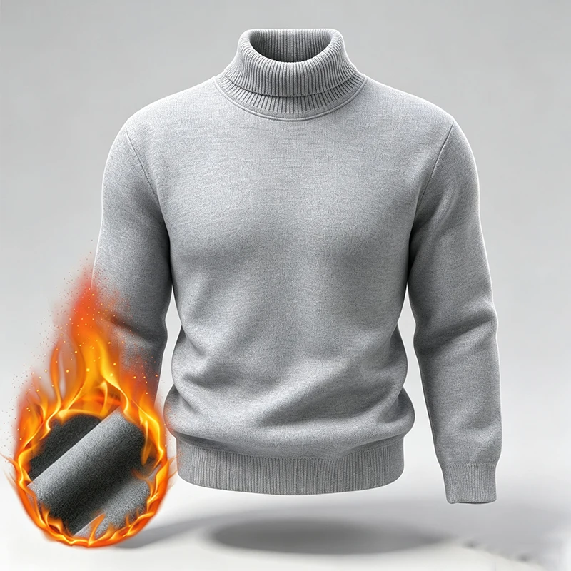 Herren-Rollkragenpullover aus Strick mit Fleece-Futter und geripptem Saum, ideal für Spaziergänge in der Stadt, gesellschaftliche Anlässe und verschiedene Winteraktivitäten. – Detail 13