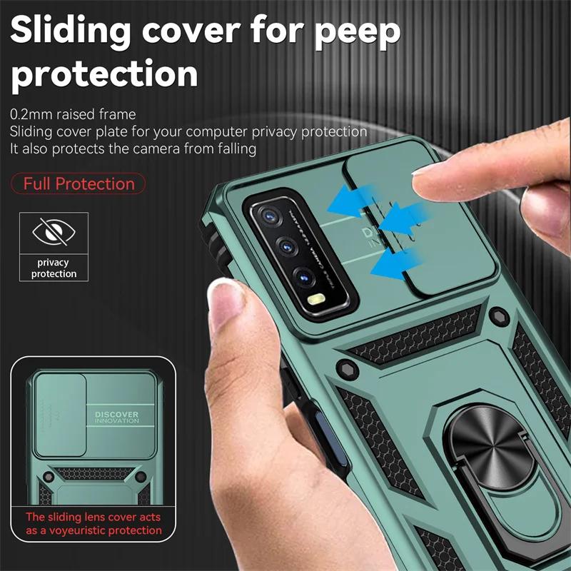 For Vivo Y20 2020 Case Slide Window Lens Protect Armor Phone Case For Vivo Y20 2020 Magnetic Holder Ring Cover