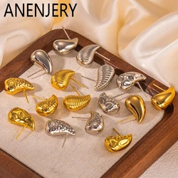 ANENJERY 316L Stainless Steel Water Droplet Smooth Earrings For Women Temperament Simple Jewelry Gifts Wholesale