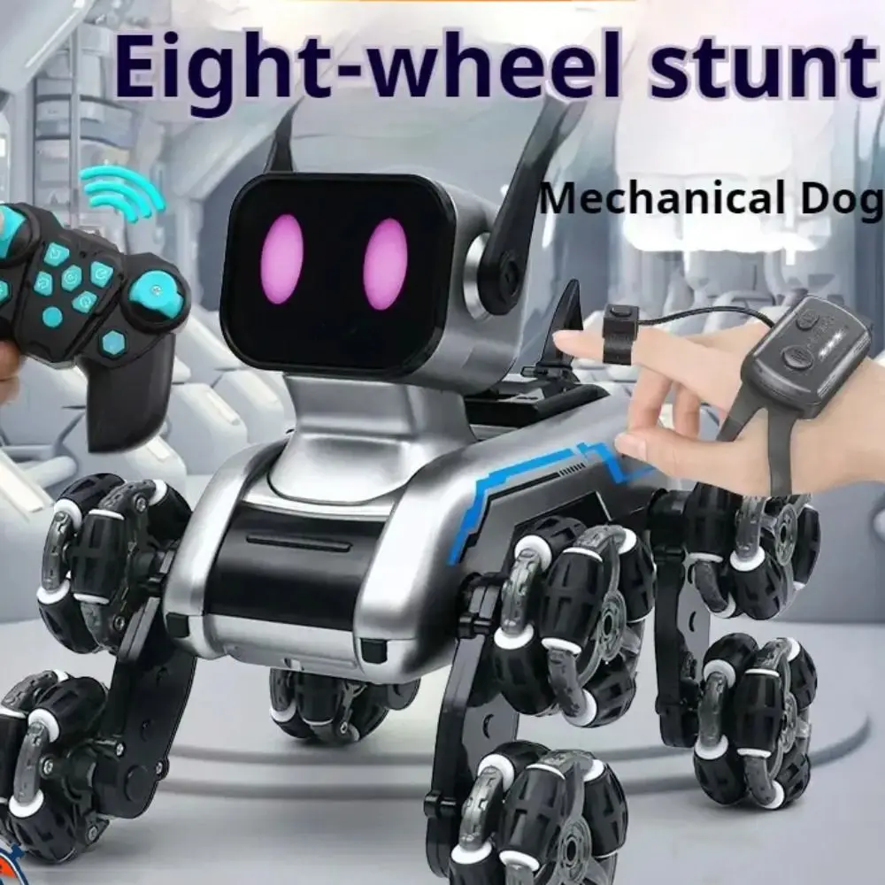 Creative Plastic RC AI Robot Silver Eight Wheeled Remote Control Robot Remote Control Dog Children's Gift