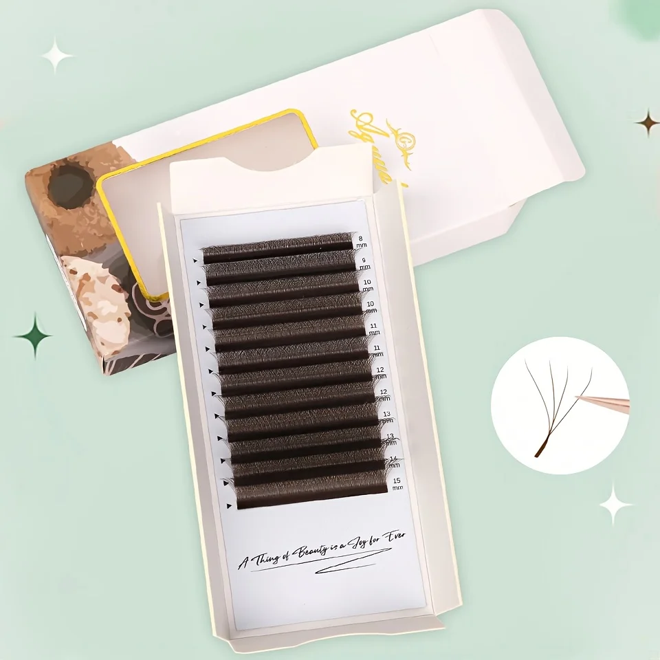 AGUUD 4DW Brązowe Rzęsy w Kształcie Litery Y, Przedłużane Automatycznie, Gotowe Kępki, Miękkie Rzęsy z Naturalnego Minku, Indywidualne Rzęsy do Makijażu, Cilia