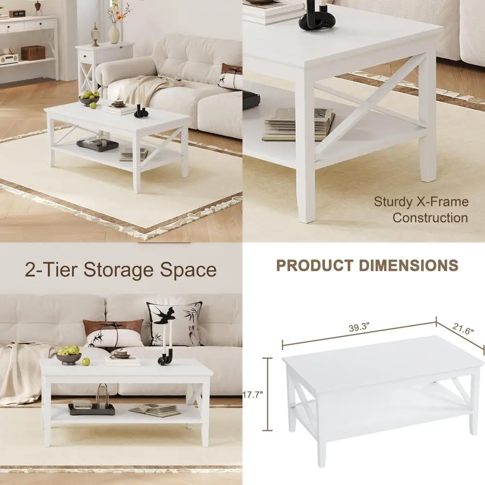 

Rectangular Modern Coffee Table with Storage for Living Room, 47 Inch Classic Design