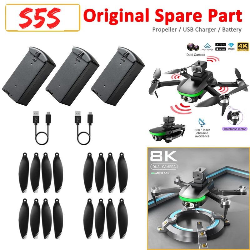 S5S S5S MAX Mini Drone oryginalna część zamienna łopata śmigła/bateria 3.7V 1600Mah bateria Lipo/ładowarka USB ładowarka