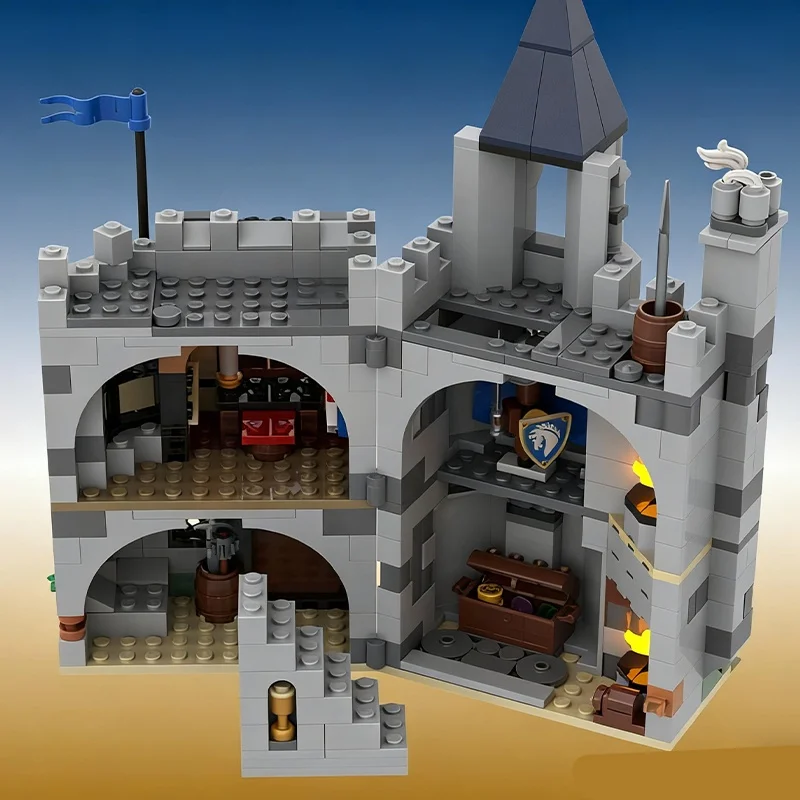 592개 MOC 말 기사 마을 경비실 모델 블록 조립 DIY 크리스마스 선물 어린이 장난감 생일 선물