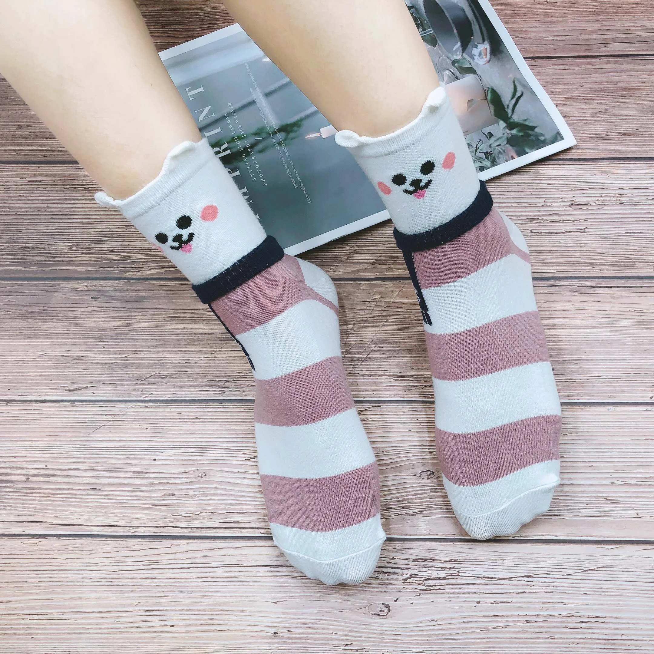 5 pairs lot pack women socks autumn winter Cartoon cute cotton Warm korean japanese style fashion ins funny happy scarf Kawaii