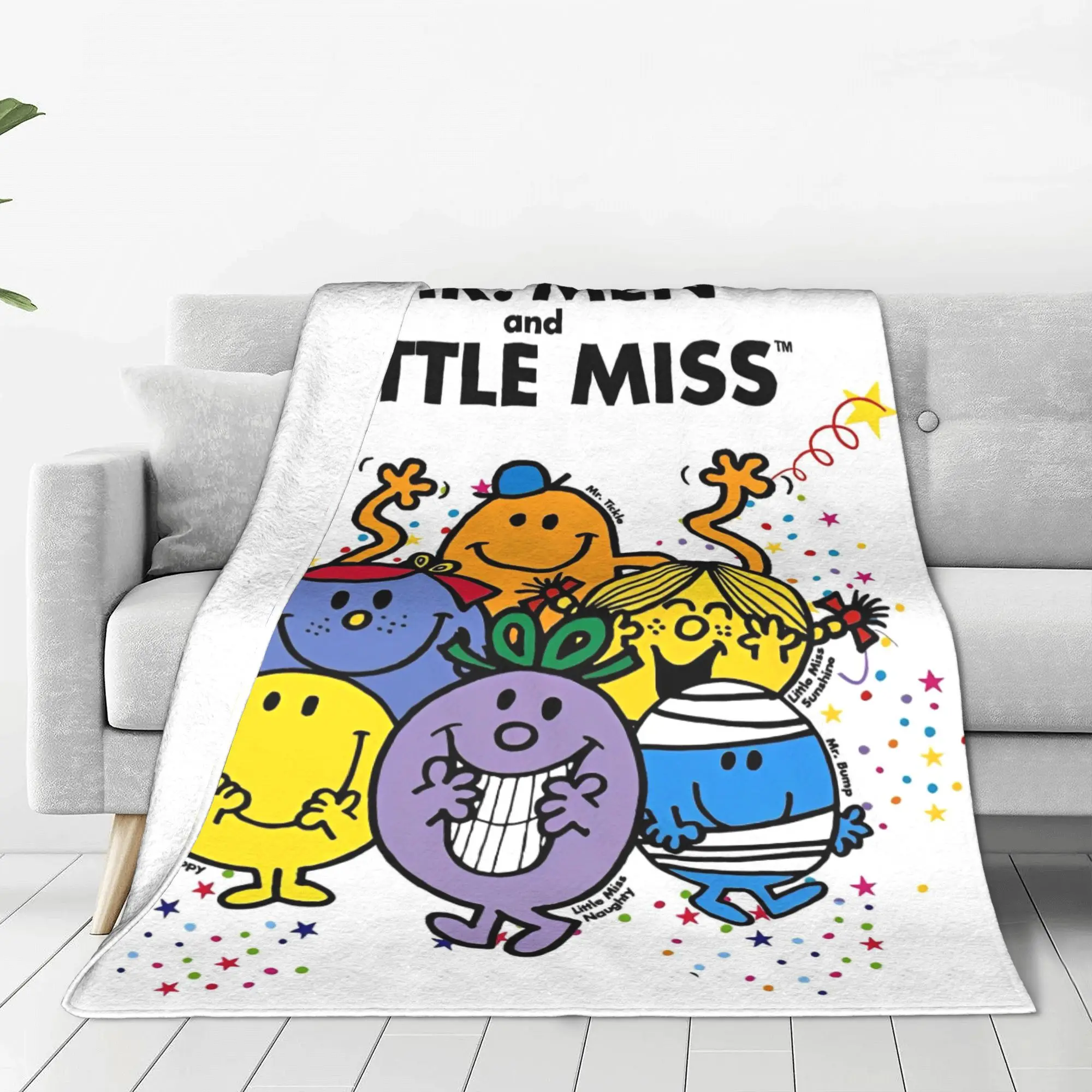 Mr M-Men Cartoon Little M-Miss Fuzzy Blanket Characters Creative Throw Blanket Home Hotel Sofa 125*100cm Rug Piece Ultra-Soft