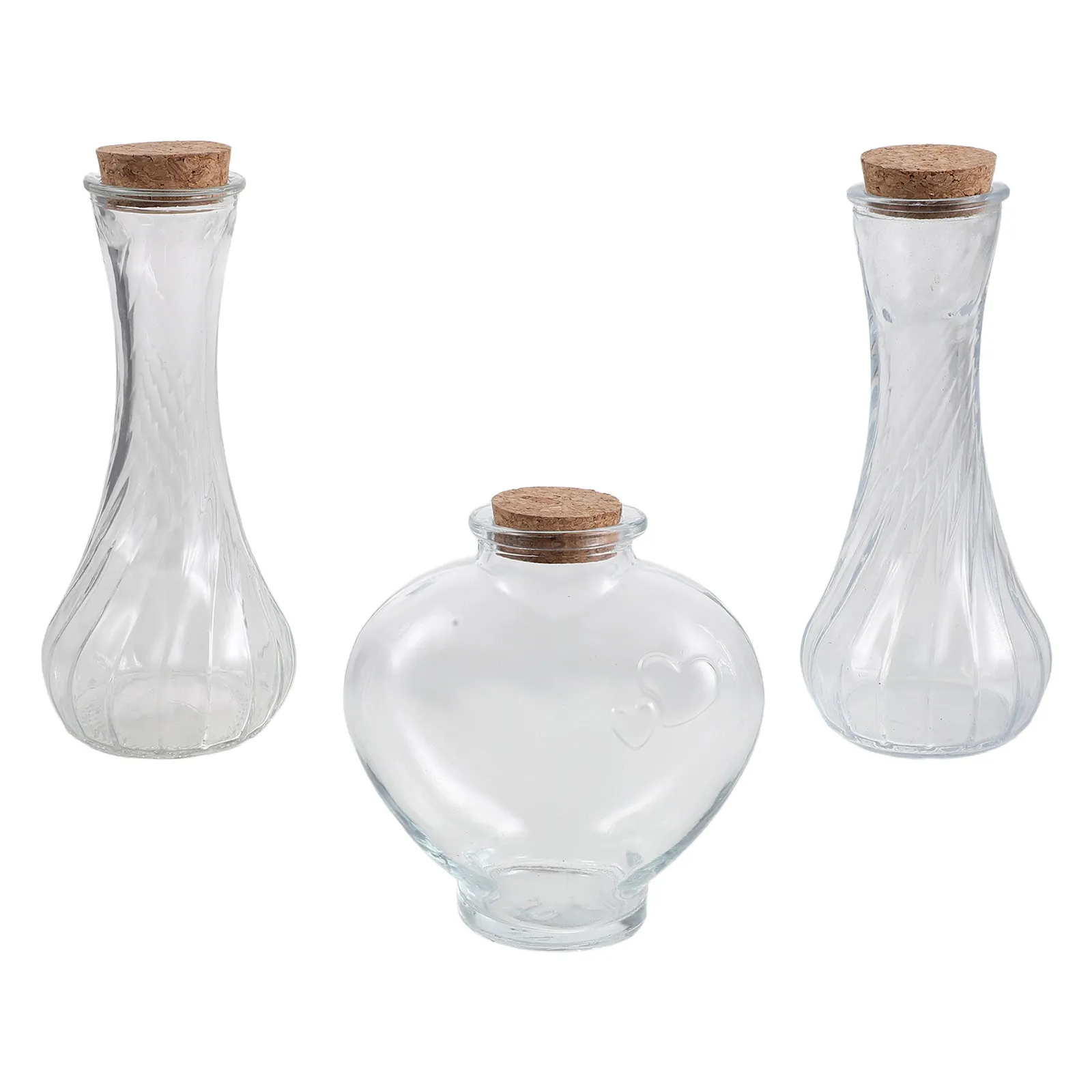 Lot de 3 pots à sable Unity pour cérémonie de mariage, bouteille décorative en verre avec bouchon en liège, bouteille en verre en forme de cœur pour souvenir de lune de miel