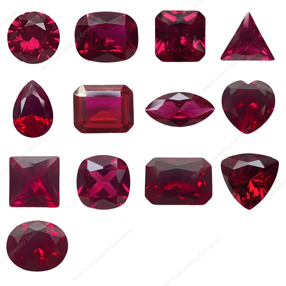 5# Red Corundum Synthetic Ruby Stone Multiple Shape choose Round Heart Square etc Cut Size 3x3~8x8mm PCS 10/50 jewelry Wholesale