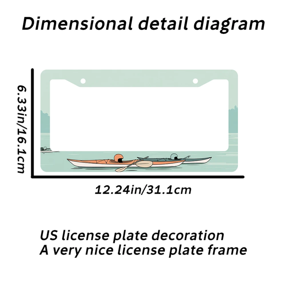 قطعة واحدة من إطار لوحة الترخيص ذو فتحتين لمشهد التجديف باللون الأخضر، نمط كرتوني، مادة ألومنيوم، 6 × 12 بوصة، مع مجموعة براغي، ممتعة وU