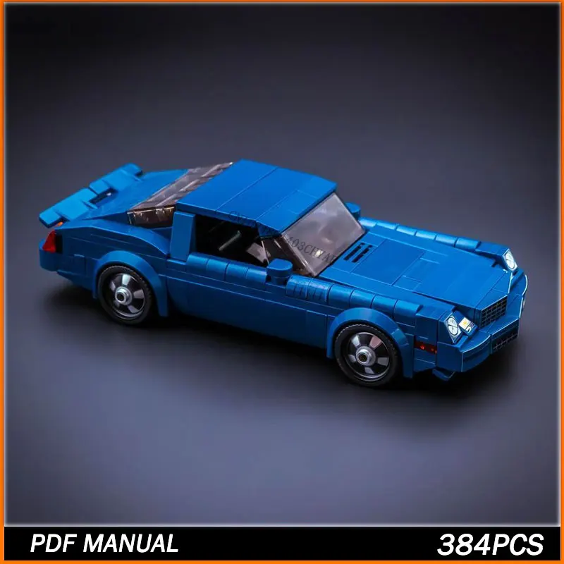 

MOC Building Block Speed The Classic Blue Racing Car Model Brick is the King of Track on the Racing Block Desktop 384PCS