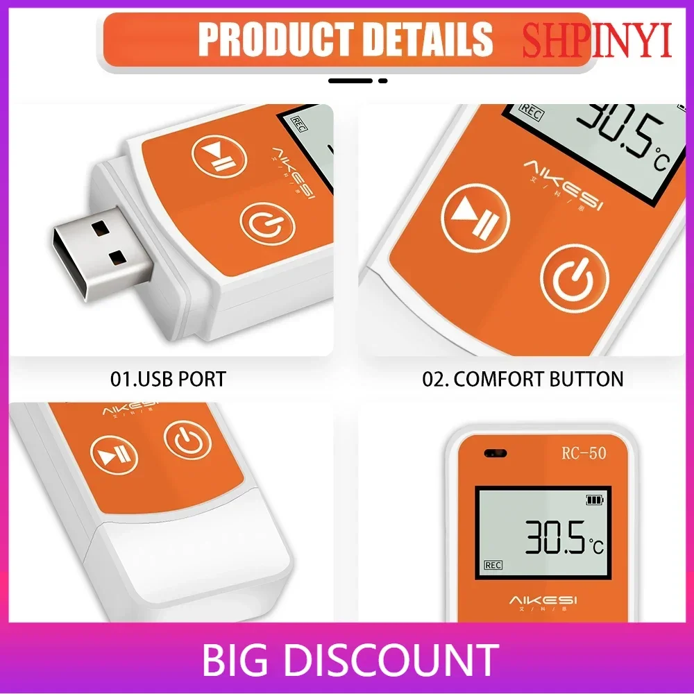 AIKESI RC-60 Humidity & Temperature Measurement Data Logger With LCD Screen Data Logger Temperature Food Cold-chain Logistics