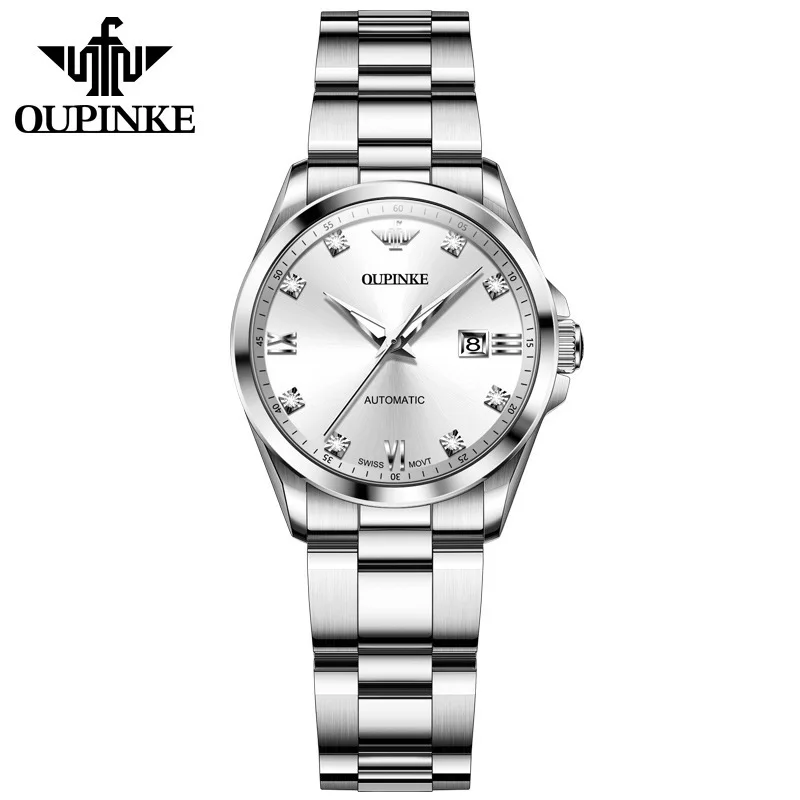 OUPINKE 3199 Automatic Mechanical Watch for Women Swiss Movement Sapphire Crystal Date Luminous Hands 50m Water Resistant