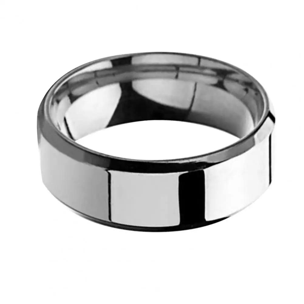 1Pc Men’s Silver Black Stainless Steel Ring Classic Solid Color Metal Wedding Engagement Ring For Man Jewelry Mirror Band Ring