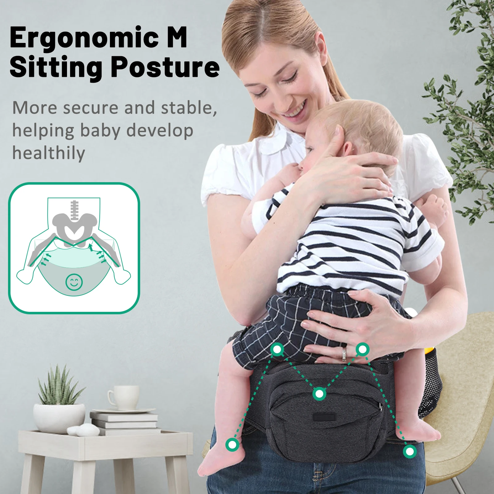 

Baby Carrier Side Belt Hip Holder Single Waist Stool YD018 Dark Grey Compound Twill Toddler Waist Carrier Baby with Hip Seat