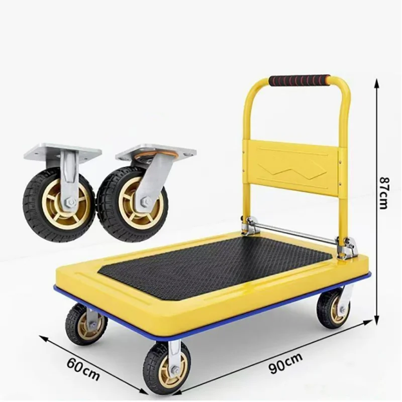 foldable-four-wheel-small-trailer-easy-carry-silent-platform-warehouse-cargo-handling-light-plastic-metal-design-oem