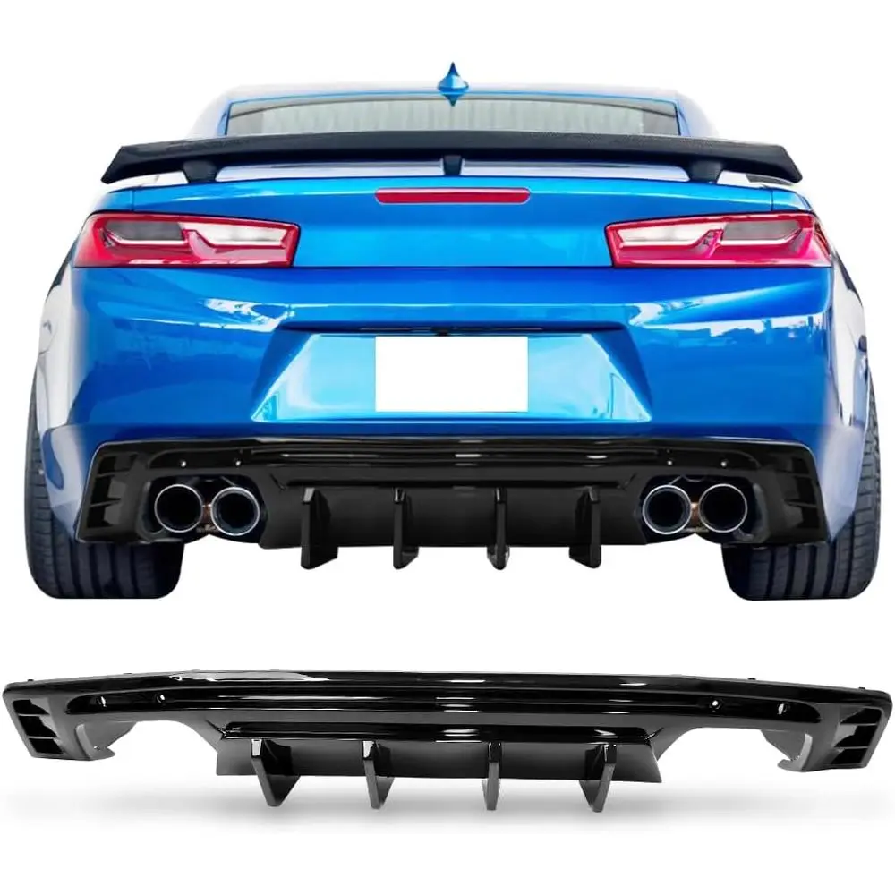 Rear Diffuser Bumper Lip Compatible with 2016-2024 Chevrolet Camaro (Except ZL1 Model), Glossy Black PP Ikon Style 1PC Valance L